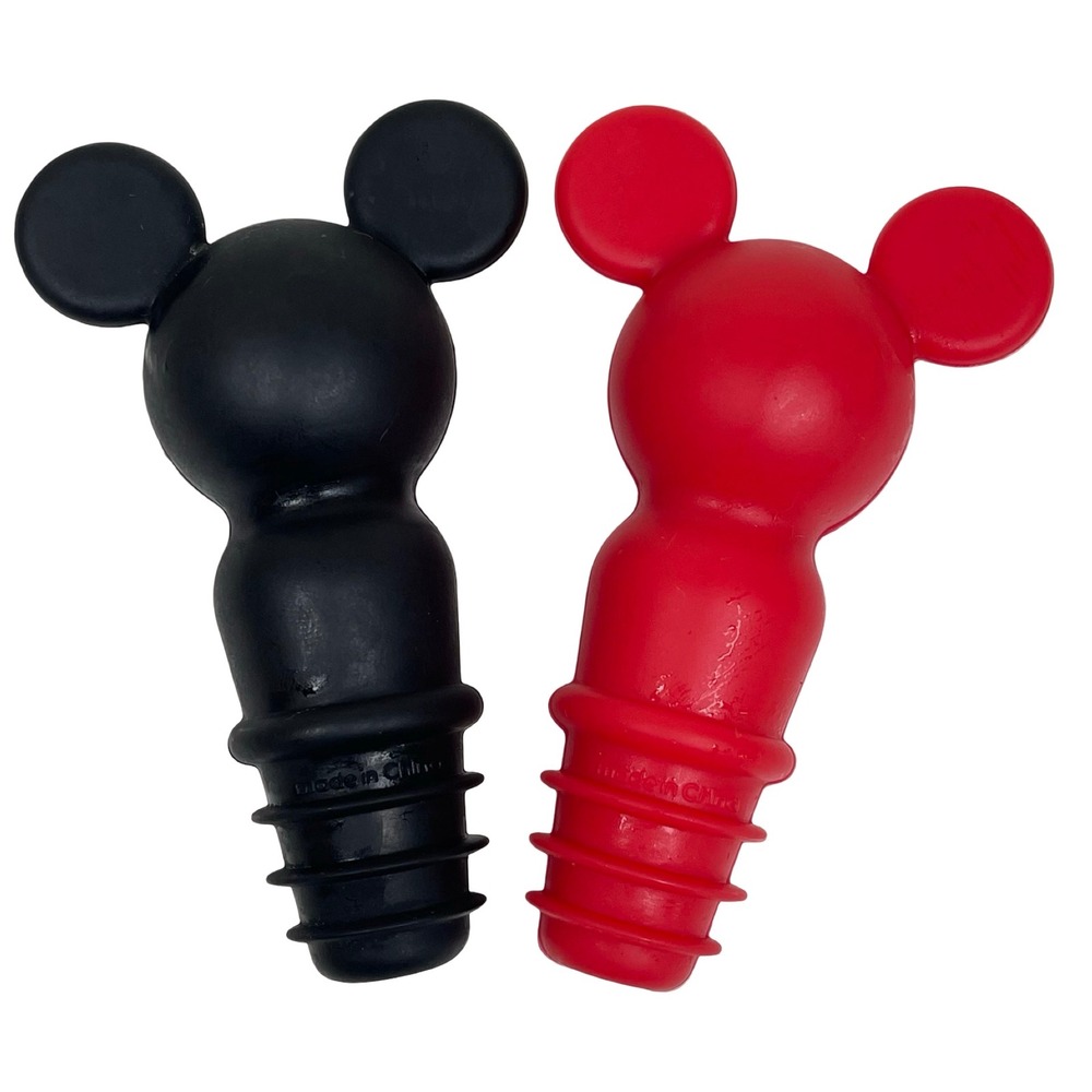 Disney Mickey Mouse Silicone‎ Wine Bottle Stoppers Red Black Barware Set of 2